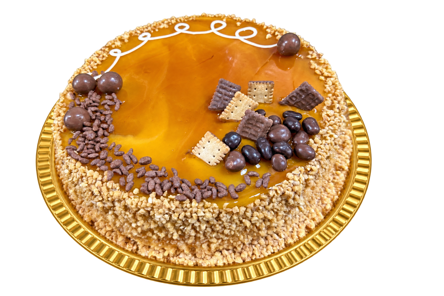 Tarta Celebración redonda de nata, trufa y yema tostada