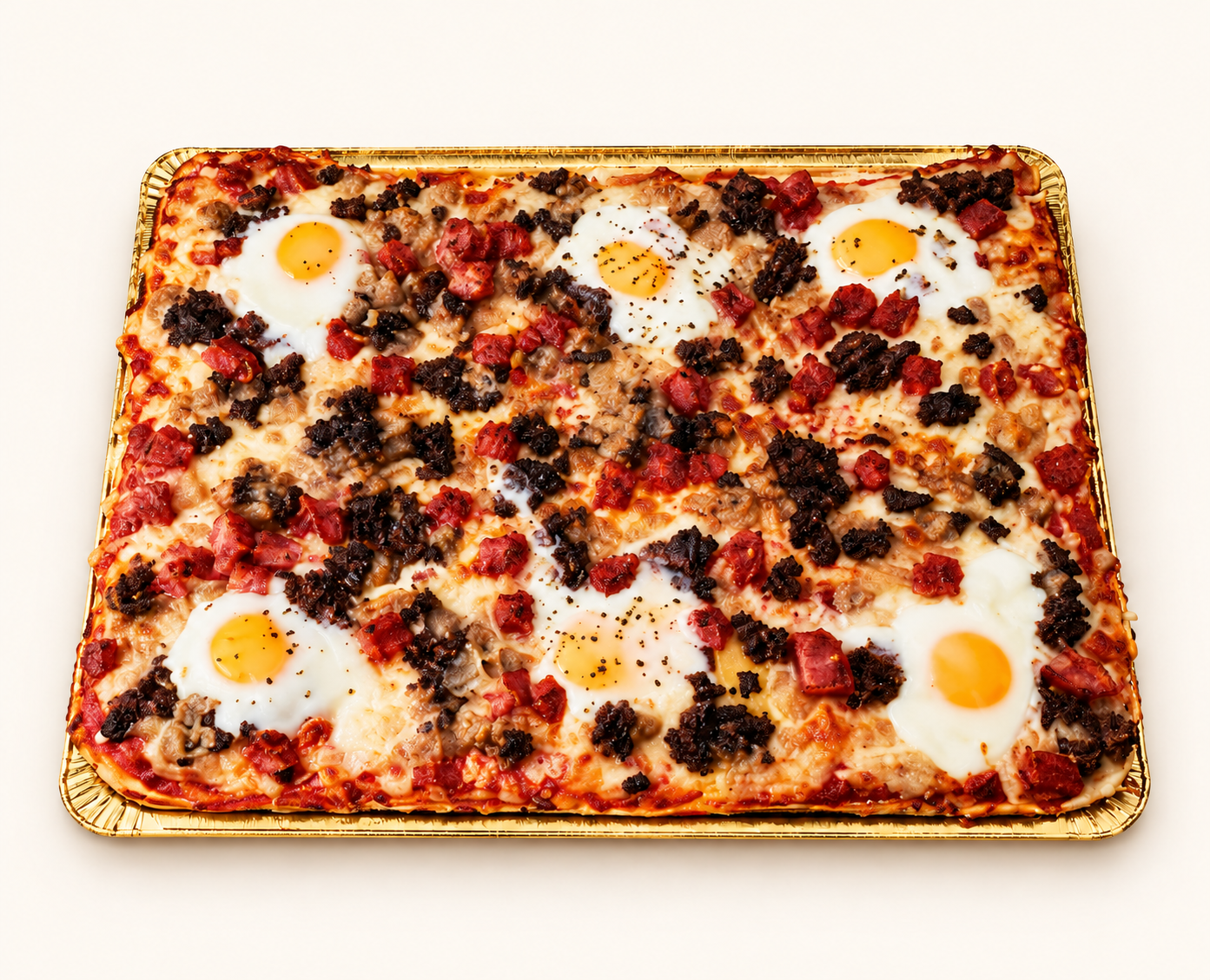 La Bomba, pizza con fondo crema claro