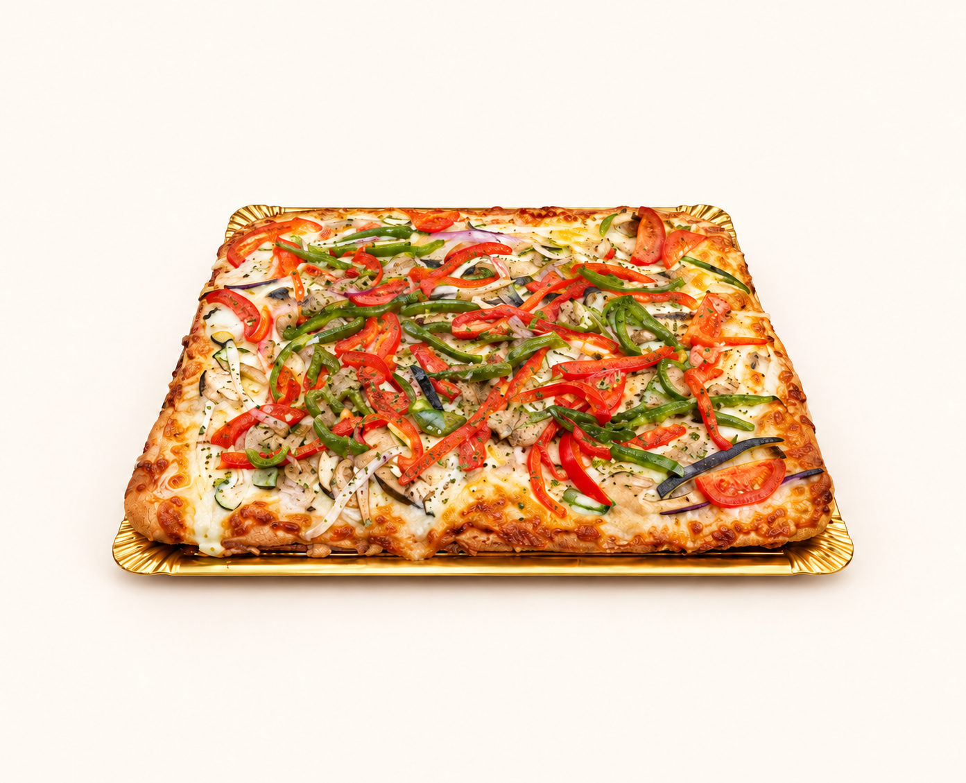 Verduras, pizza con fondo crema claro