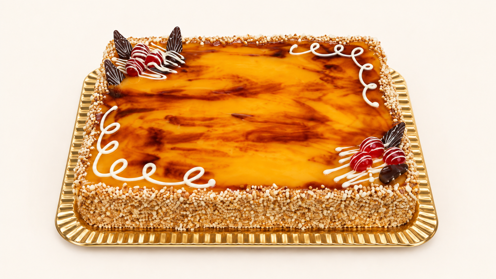 Tarta semifría cuadrada de Nata trufa y yema tostada